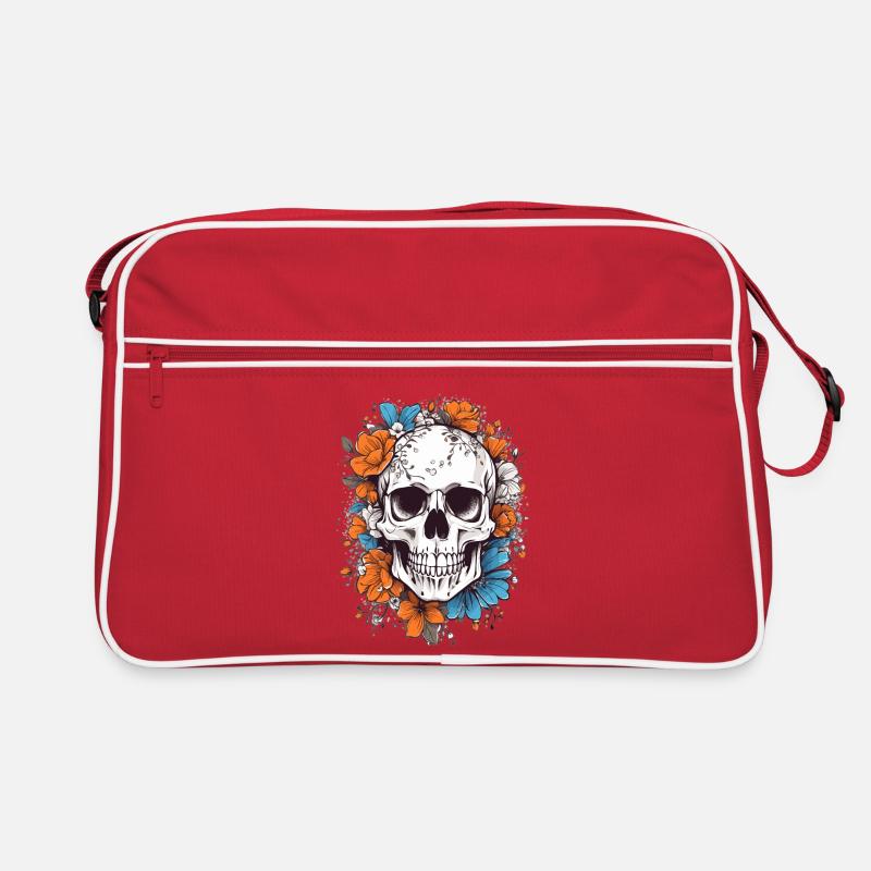 Totenkopf mit Blumen - Retro Tasche - Rot/Weiß