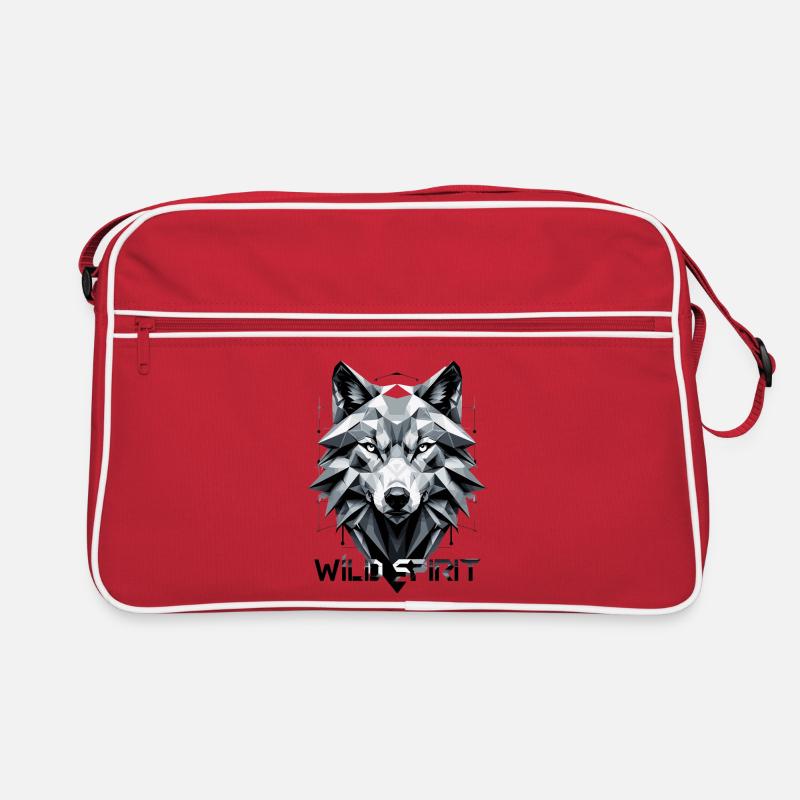 Geometrischer Wolf Tribal Design - Retro Tasche - Rot/Weiß