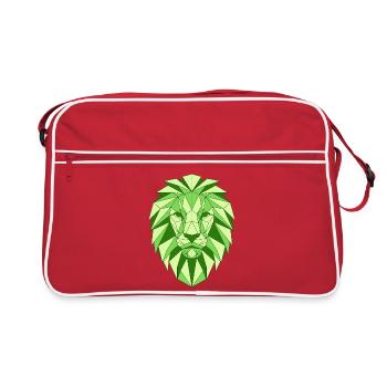 Geometric lion head in green - Retro Bag - red/white - Front