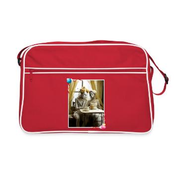 Poupées éthérées amoureuses mariée et marié dans un café - Sac Retro - rouge/blanc - Devant