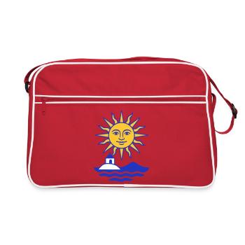Greece Sun: Sun, Water, Chapel - Retro Bag - red/white - Front