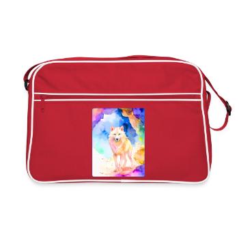 Loup blanc devant une grotte colorée - Sac Retro - rouge/blanc - Devant