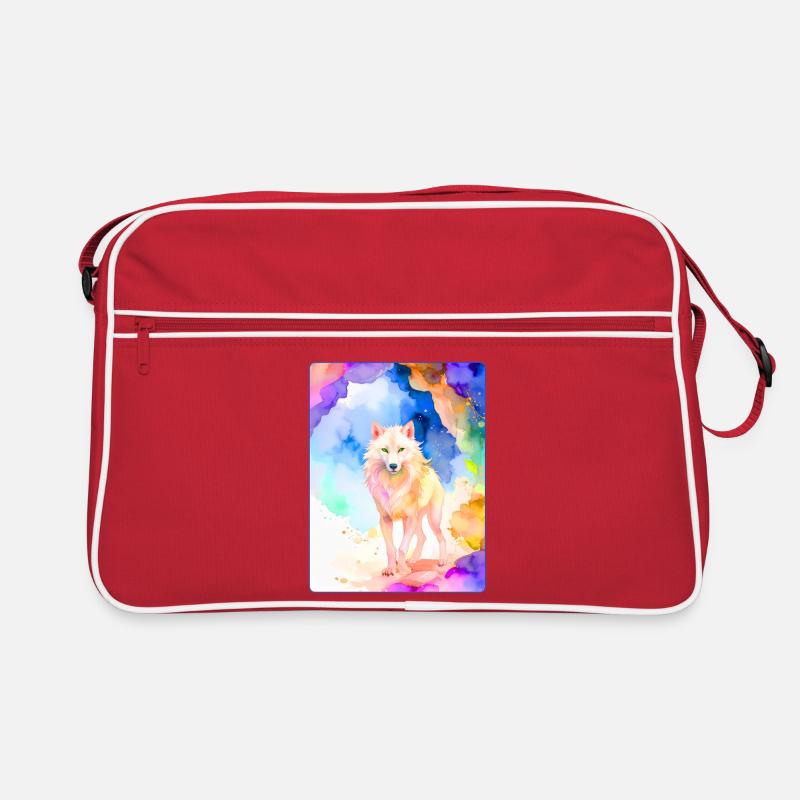 Loup blanc devant une grotte colorée Sac Retro