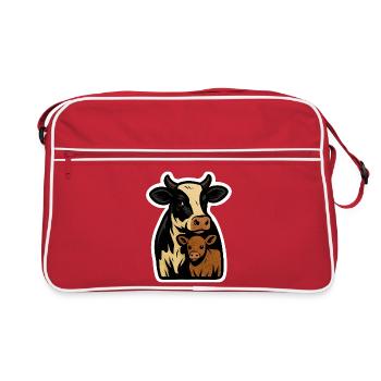 Cow and Calf – Modern Farm Motif - Retro Bag - red/white - Front