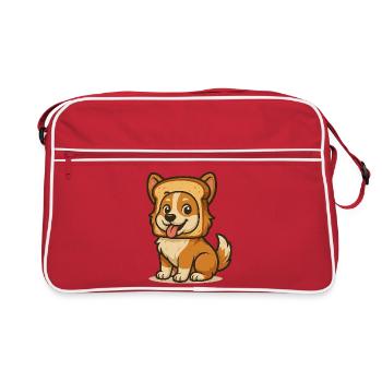 Cute Dog with Bread Face Design - Retro Tasche - Rot/Weiß - Vorne