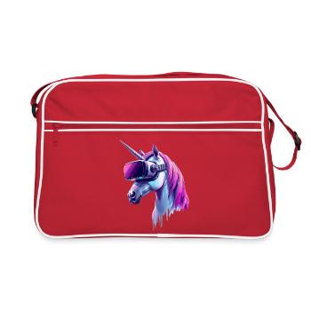 Cyber Unicorn with VR Headset — Futuristic Art - Retro Bag - red/white - Front