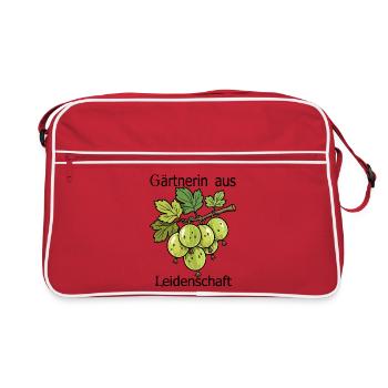 Grüne Stachelbeere Zweig Illustration - Retro Tasche - Rot/Weiß - Vorne