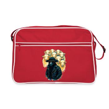 Mouton Noir Anticonformiste en Veste de Cuir - Sac Retro - rouge/blanc - Devant