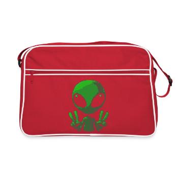 Pixel Green Alien Peace Sign - Retro Bag - red/white - Front