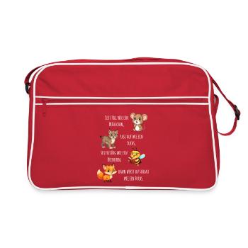Schlau wie ein Fuchs - Motivation Einschulung  - Retro Tasche - Rot/Weiß - Vorne