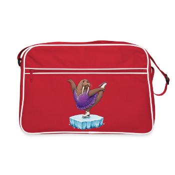 Walross als Eiskunstläuferin auf Eisscholle Kür - Retro Bag - red/white - Front
