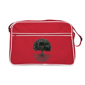 Tree of Life with Roots – Black & White - Retro Bag - red/white - Front