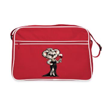 Koala-Dame im Abendkleid mit Rotwein - Retro Tasche - Rot/Weiß - Vorne