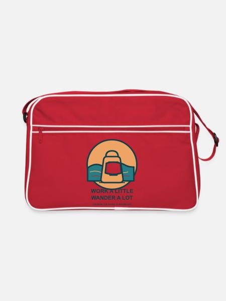 Weniger Arbeit, Mehr Reisen - Retro Tasche - Rot/Weiß