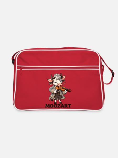 Cute Cow Mozart Wortspiel Klassische Musik Geiger Kunst - Retro Tasche - Rot/Weiß