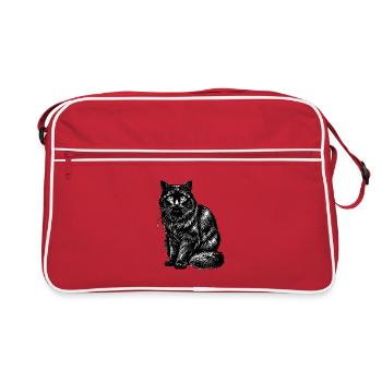 Black Cat Portrait in Contrasting Illustration - Retro Bag - red/white - Front