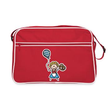 Lustiges Madl im Dirndl mit Luftballon und Brezel - Retro Tasche - Rot/Weiß - Vorne