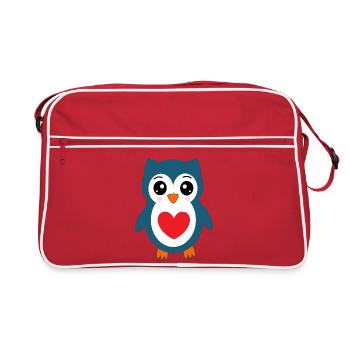 Eule blaue Eule  - Retro Tasche - Rot/Weiß - Vorne