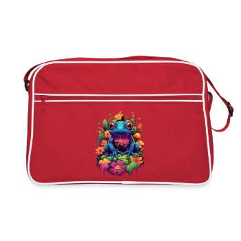 Frosch bunt farbig Tier Ampibie Lurch Teich - Retro Tasche - Rot/Weiß - Vorne