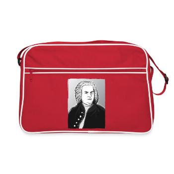 Johann Sebastian Bach in black, white and silver - Retro Bag - red/white - Front