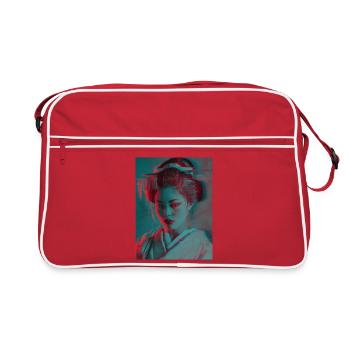 Glitch Geisha Neon-Porträt - Retro Tasche - Rot/Weiß - Vorne