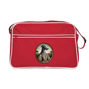 Portrait de l’Irish Wolfhound Amber - Sac Retro - rouge/blanc - Devant