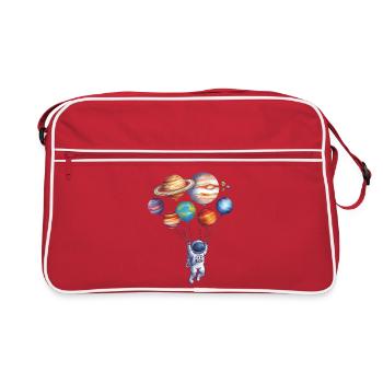 Astronaut erkundet bunte Planeten - Retro Tasche - Rot/Weiß - Vorne