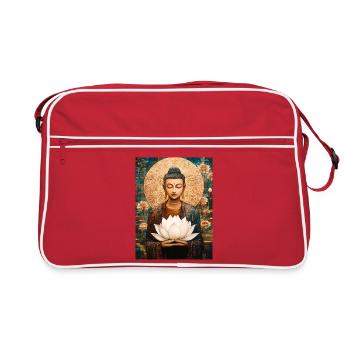 Meditating Buddha with lotus and golden halo - Retro Bag - red/white - Front