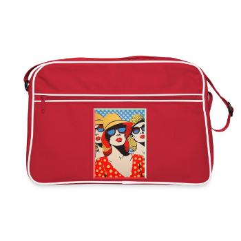 Trois dames Pop Art avec chapeaux de soleil Soleil de vacances - Sac Retro - rouge/blanc - Devant