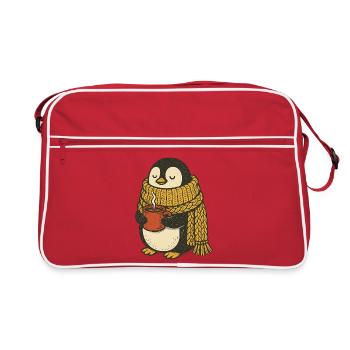 Pingouin douillet avec écharpe en laine et boisson chaude - Sac Retro - rouge/blanc - Devant