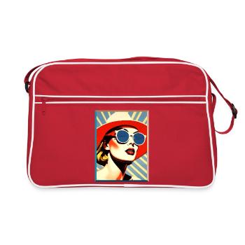 Pop Art Frau Sonnenhut Sonnenbrille Portrait Mode - Retro Tasche - Rot/Weiß - Vorne