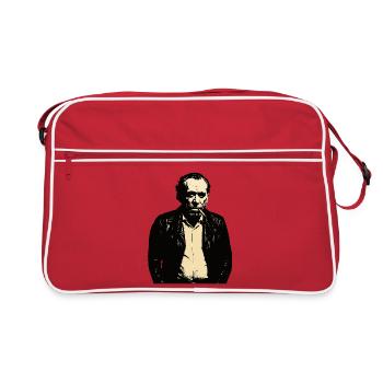 Noir Charles Bukowski Porträt - Retro Tasche - Rot/Weiß - Vorne