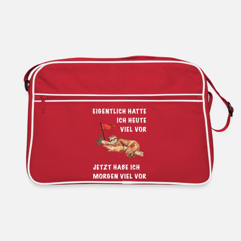 Eigentlich hatte ich heute viel vor Faultier  - Retro Tasche - Rot/Weiß