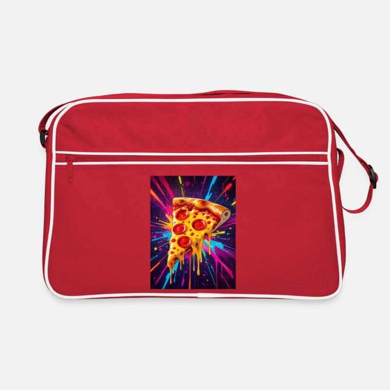 Melting cheese pizza slice glowing in a burst  Retro Bag