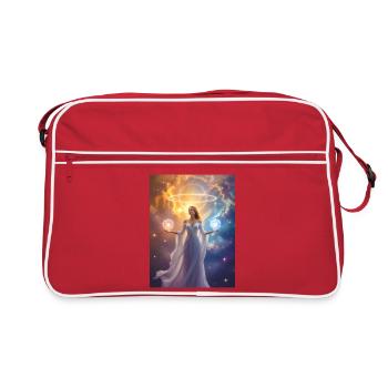 Celestial figure balancing sun and moon in cosmic  - Retro Bag - red/white - Front