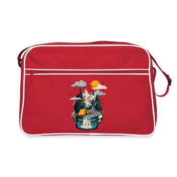 Bergsee Pfad - Camping Backpacker Motiv - Retro Tasche - Rot/Weiß - Vorne
