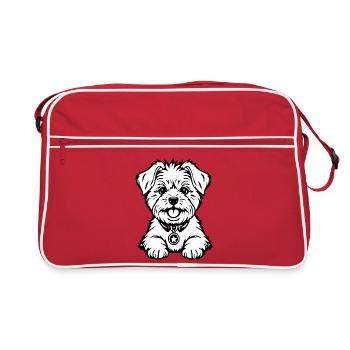 Chien blanc blanc chien tête de chien T-shirt cadeau - Sac Retro - rouge/blanc - Devant