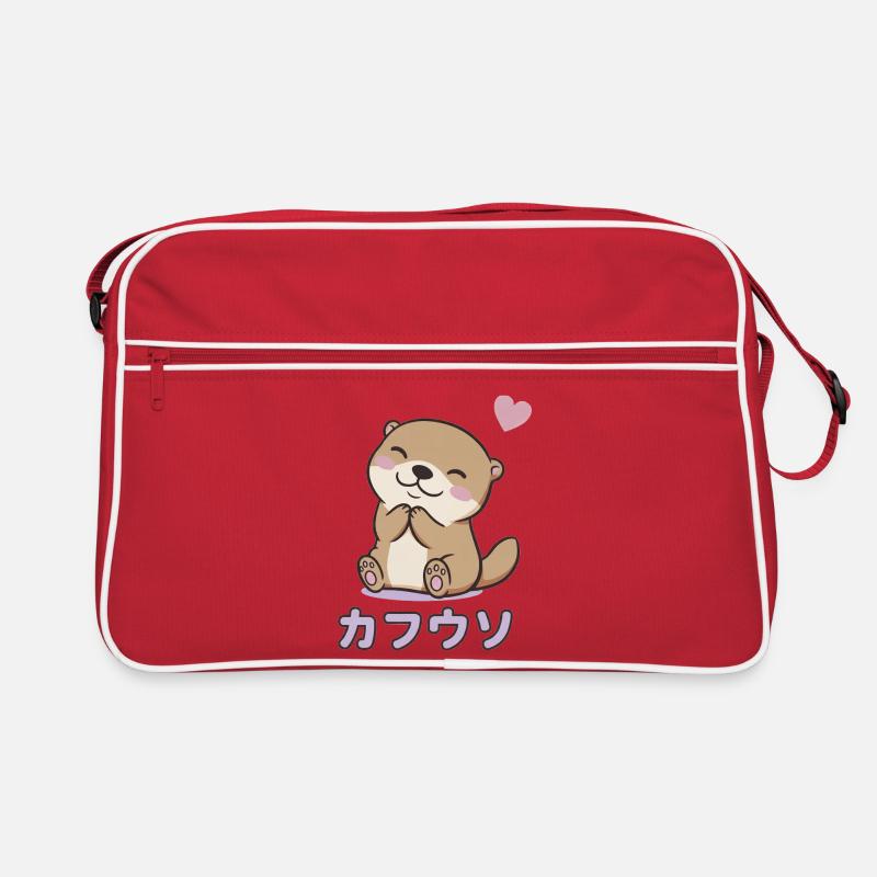 Kawaii Otter mit Herz - Retro Tasche - Rot/Weiß