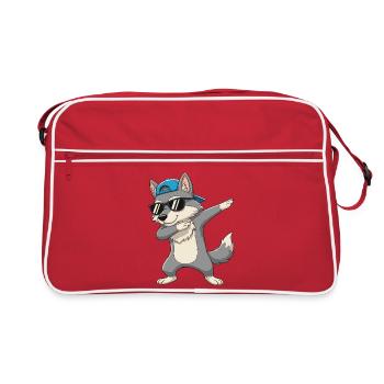 Dessins animés de lunettes de soleil de loup à appliquer à la bonne humeur - Sac Retro - rouge/blanc - Devant