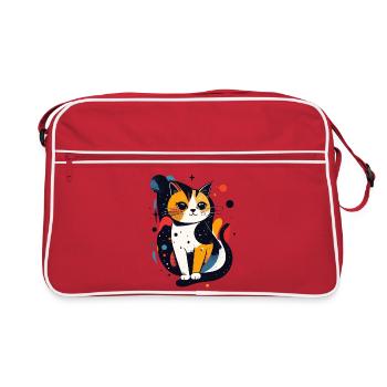 Pop Art Cat Cosmos Digital Art Motif - Retro Bag - red/white - Front