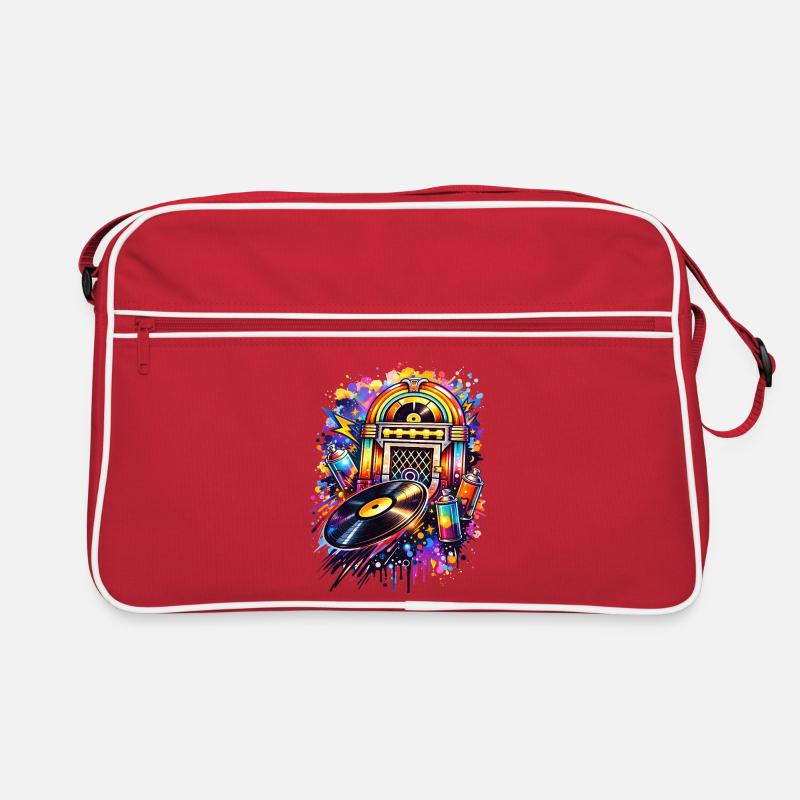 Bunte Jukebox im Graffiti-Style mit Schallplatte Retro Tasche