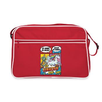 Einhorn Power im Pop-Comic - Retro Tasche - Rot/Weiß - Vorne