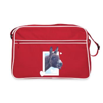 Un joli âne jette un coup d’œil par la fenêtre, cœur - Sac Retro - rouge/blanc - Devant