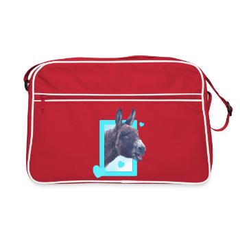 Un âne mignon à la fenêtre, cœurs bleus - Sac Retro - rouge/blanc - Devant