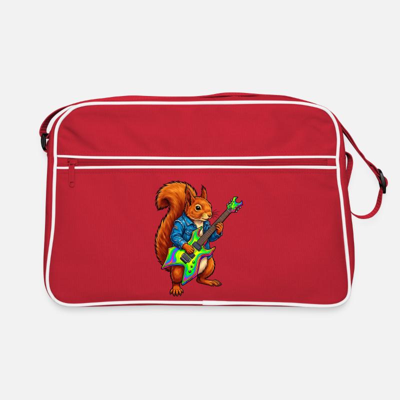 Eichhörnchen mit Jacke und E-Gitarre - Retro Tasche - Rot/Weiß