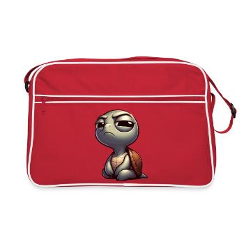 Funny cute skeptical cartoon turtle - Retro Bag - red/white - Front