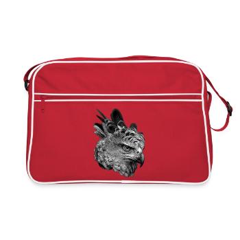 Schwarz-Weiß Adlerkopf Illustration, harpyien - Retro Tasche - Rot/Weiß - Vorne
