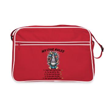 Meine fünf Regeln lustiger Gnom Humor - Retro Tasche - Rot/Weiß - Vorne