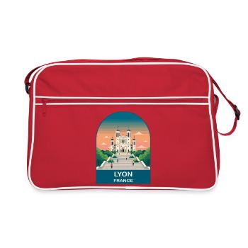 Lyon France City Skyline Vintage Travel Poster - Retro Bag - red/white - Front