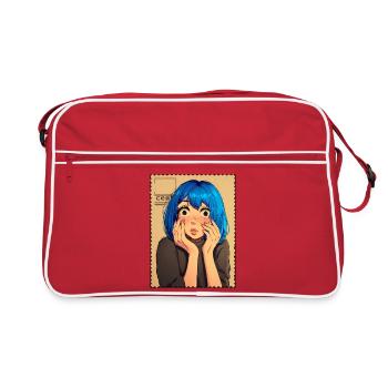 Portrait surprise aux cheveux bleus - Sac Retro - rouge/blanc - Devant